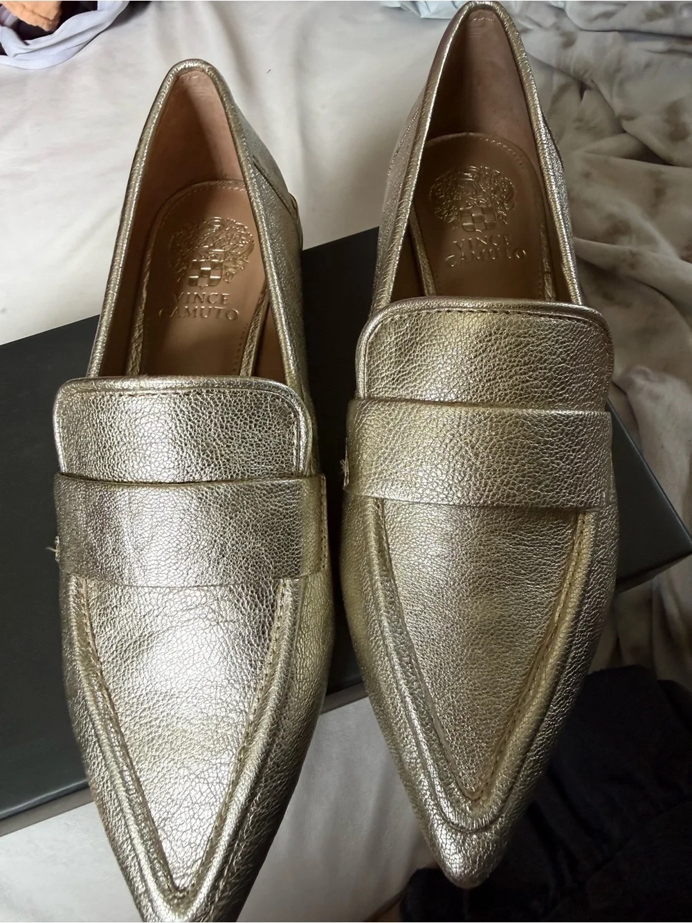 Vince Camuto Metallic Gold Pointed Loafers - Shimmering Gold